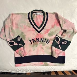 Vintage Pink and Green V-Neck Sweater